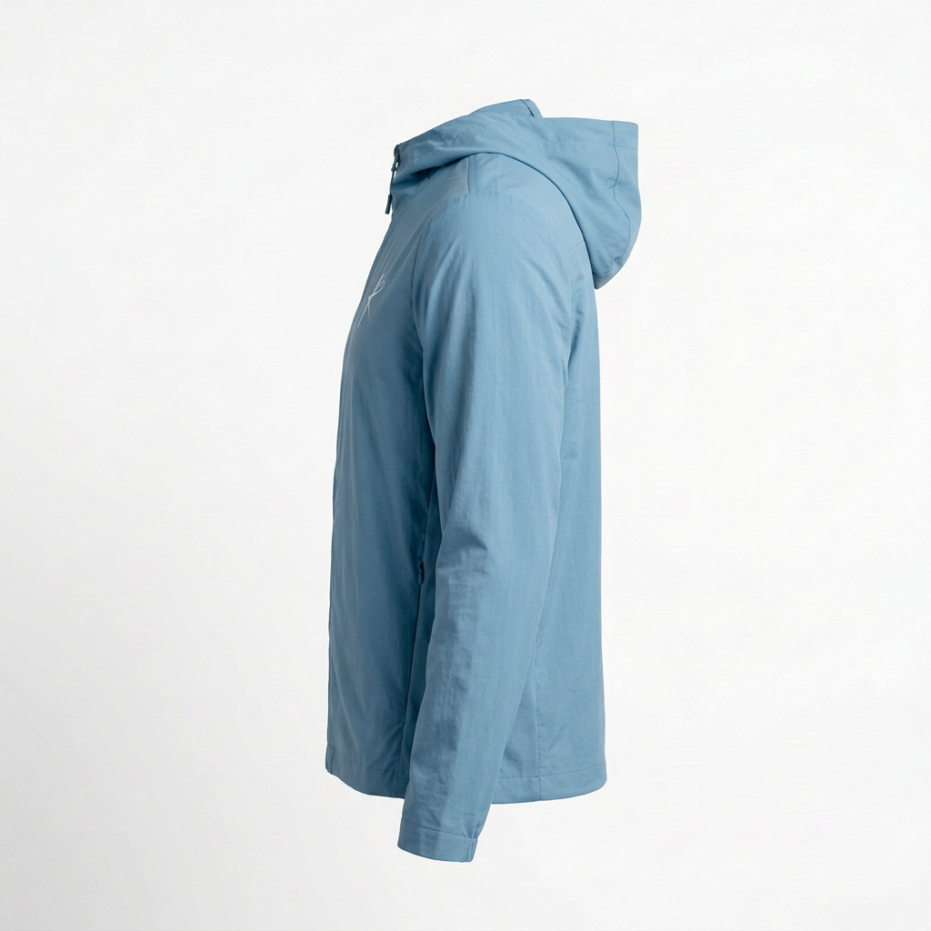 Blue windbreaker side view