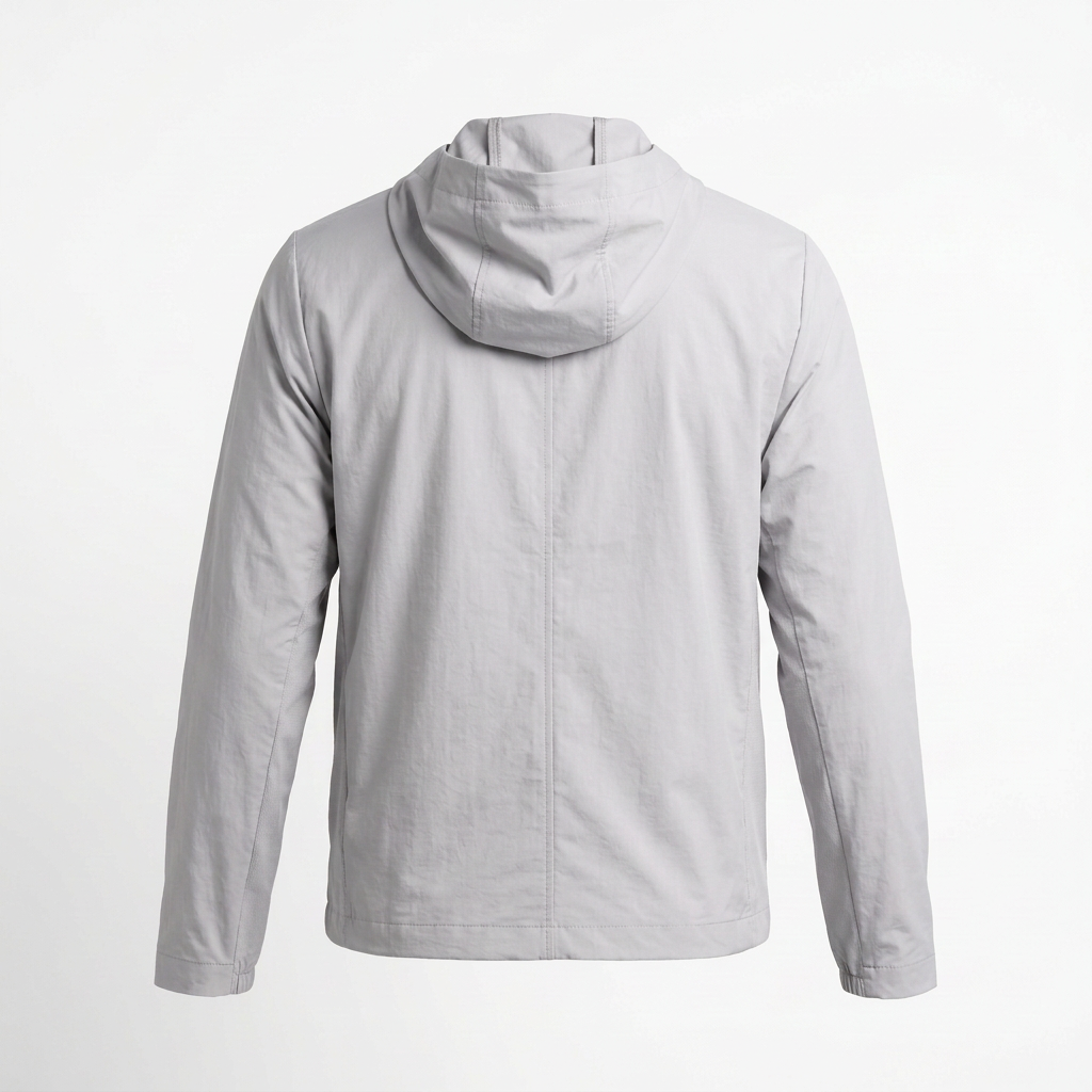 Light grey windbreaker back view